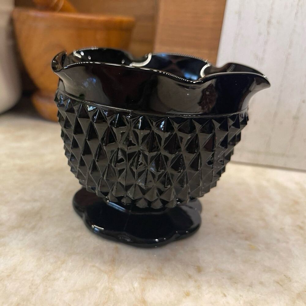 Vintage diamond cut black depression glass bowl candleholder